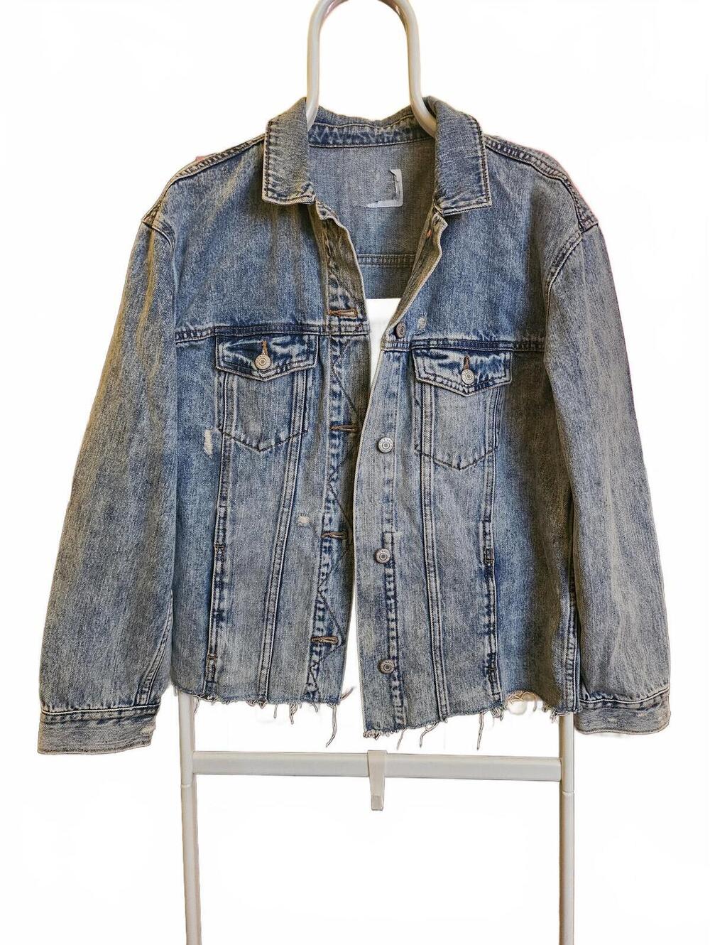 Old Navy Blue Wash Button Up Distressed Cutoff Denim Jean Jacket Women - fit Sm
